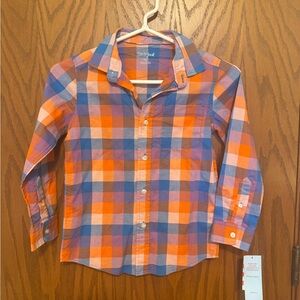 NWT Cat & Jack Orange and Blue Plaid Button Down Shirt